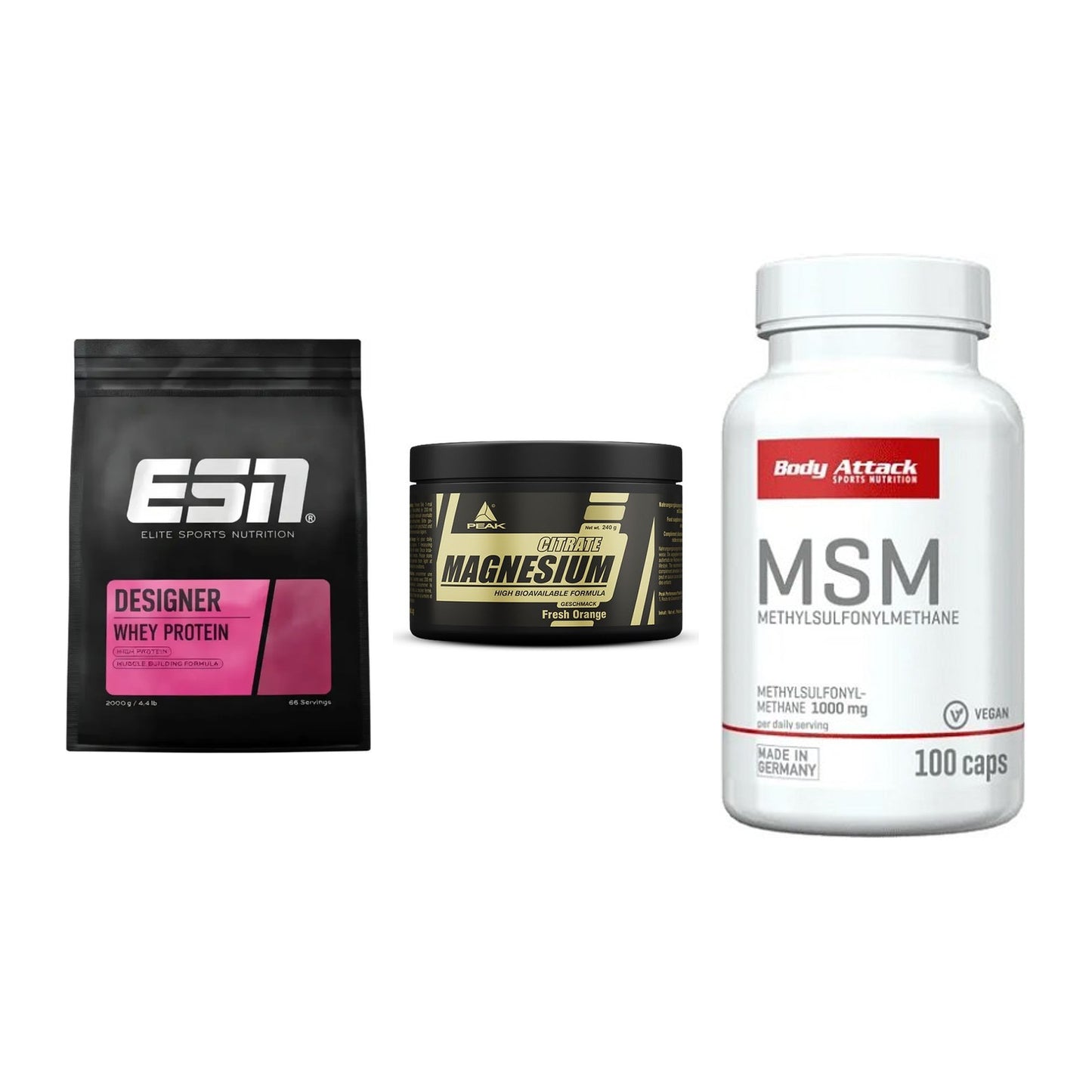 Regenerations-Set: ESN Designer + Peak Magnesium + Body Attack MSM – alle enthaltenen Artikel