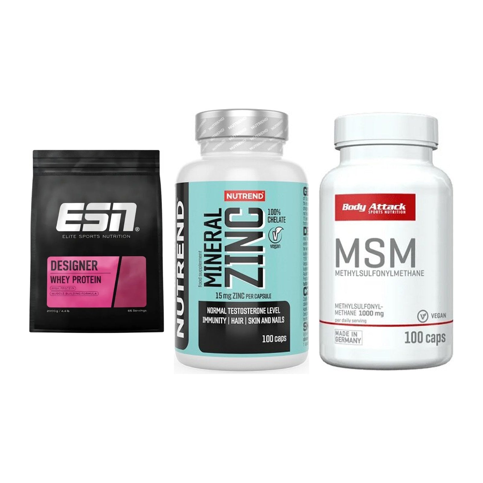 Regenerations-Set: ESN Designer + Nutrend Zinc + Body Attack MSM – alle enthaltenen Artikel