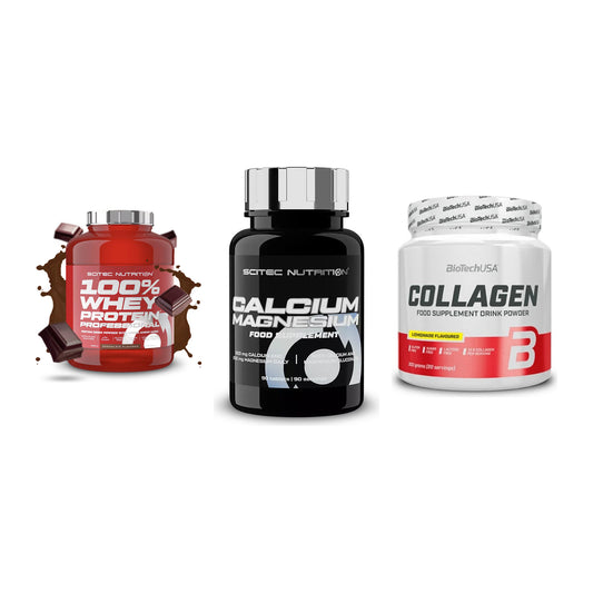 Regenerations-Set: Scitec 100% + Scitec Calcium + BioTech Collage – alle enthaltenen Artikel