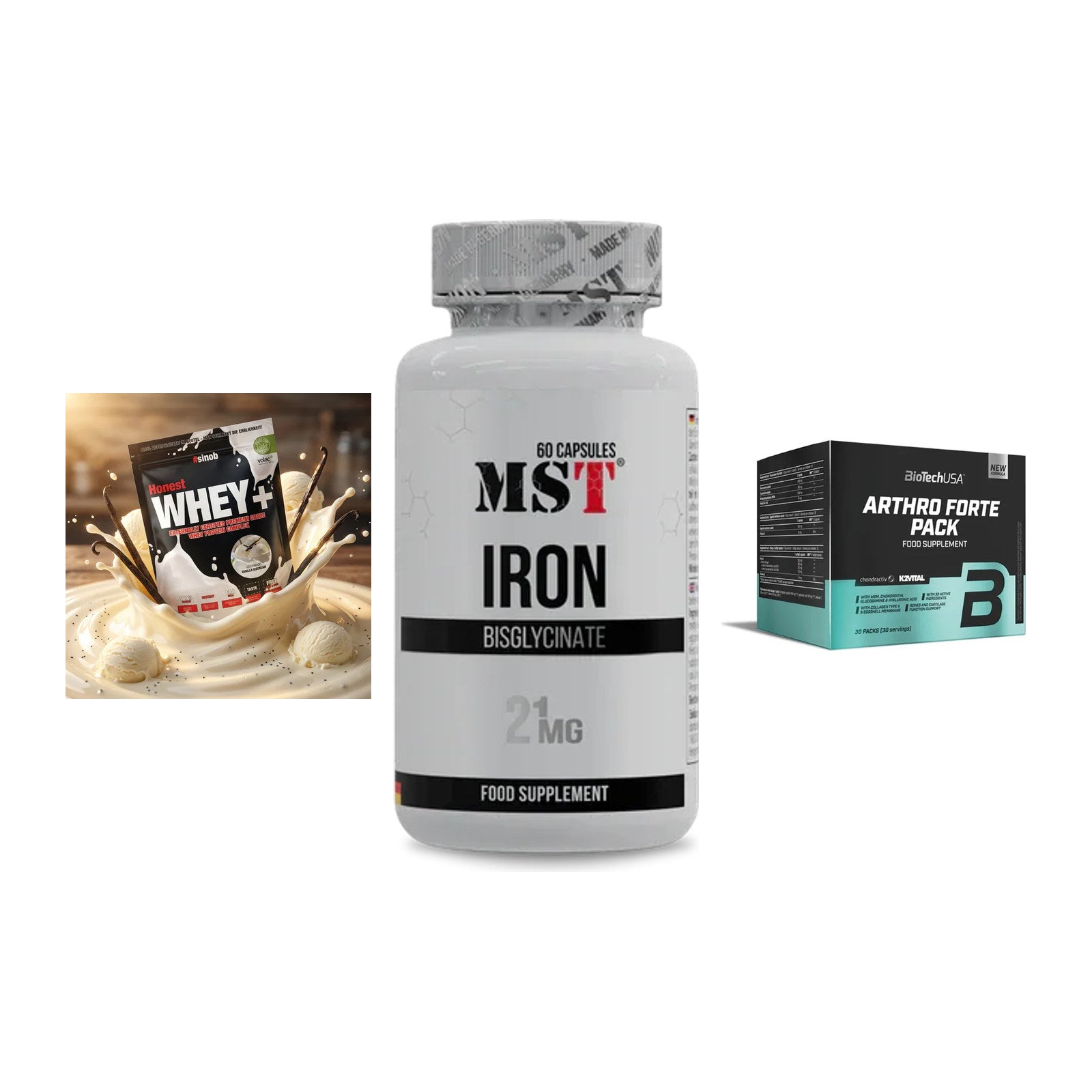 Regenerations-Set: Sinob Honest + MST Iron + BioTech Arthro – alle enthaltenen Artikel
