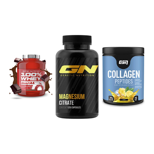 Regenerations-Set: Scitec 100% + GN Magnesium + ESN Collagen – alle enthaltenen Artikel