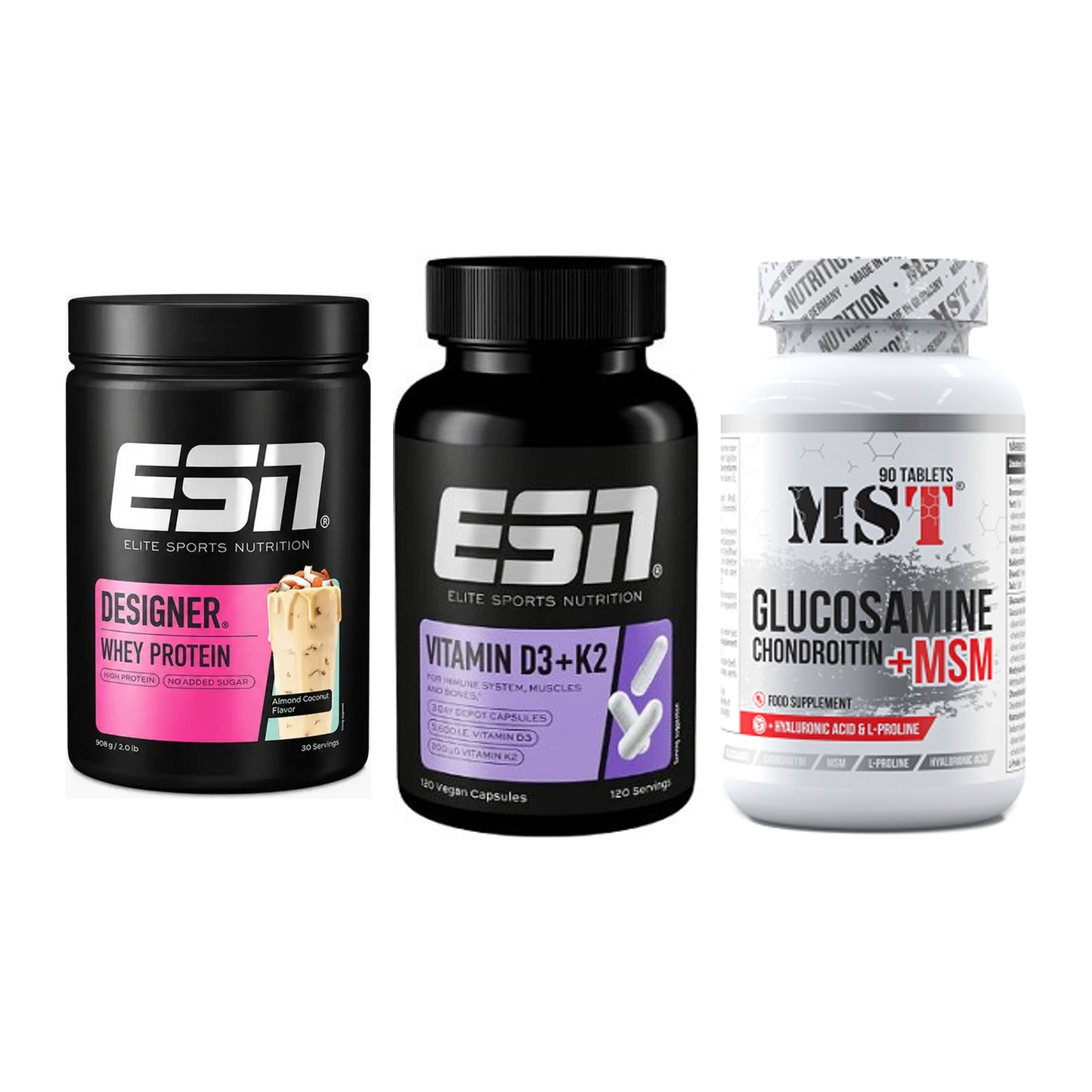 Regenerations-Set: ESN Designer + ESN Vitamin D3 + MST Glucosamine – alle enthaltenen Artikel