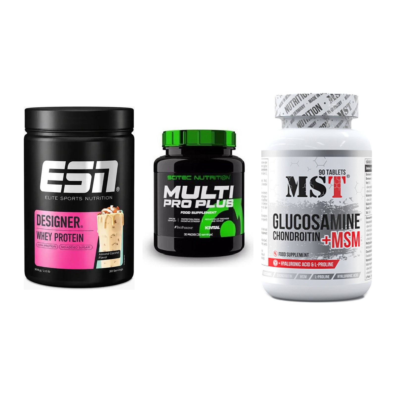 Regenerations-Set: ESN Designer + Scitec Multi + MST Glucosamine – alle enthaltenen Artikel