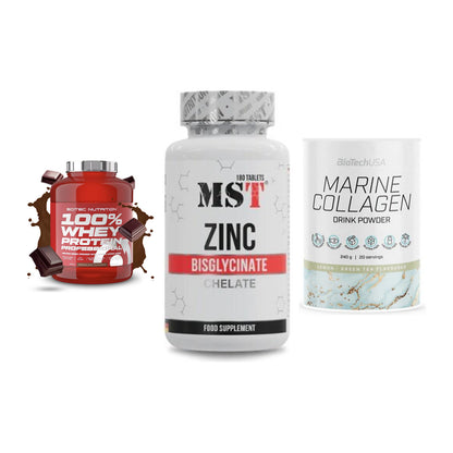 Regenerations-Set: Scitec 100% + MST Zinc + BioTech Marine – alle enthaltenen Artikel