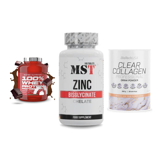Regenerations-Set: Scitec 100% + MST Zinc + BioTech Clear – alle enthaltenen Artikel