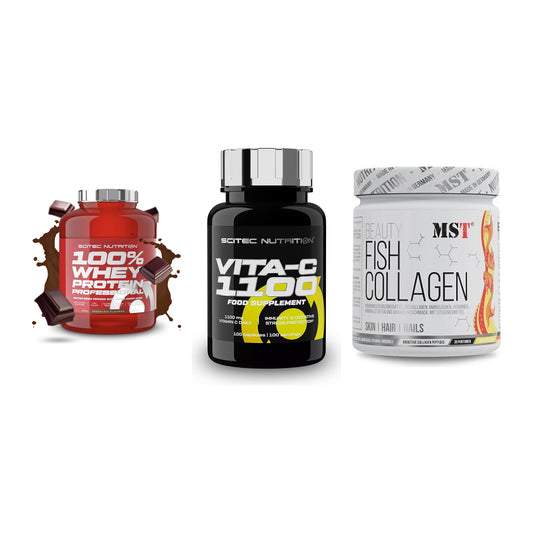 Regenerations-Set: Scitec 100% + Scitec Vitamin + MST Beauty Fish – alle enthaltenen Artikel