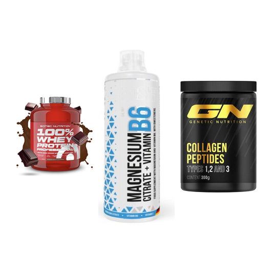 Regenerations-Set: Scitec 100% + MST Magnesium + GN Peptan – alle enthaltenen Artikel