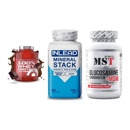 Regenerations-Set: Scitec 100% + INLEAD Mineral + MST Glucosamine – alle enthaltenen Artikel