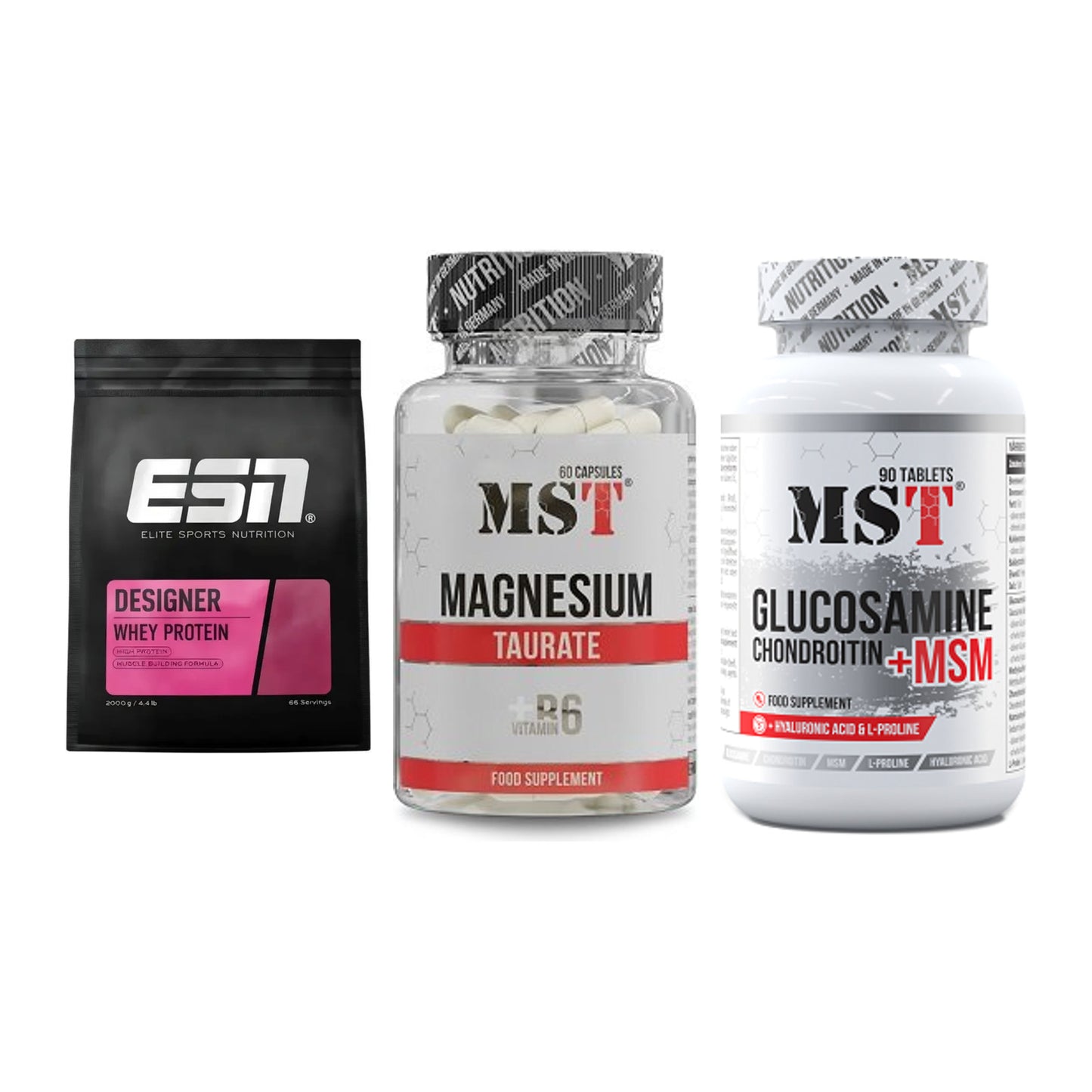 Regenerations-Set: ESN Designer + MST Magnesium + MST Glucosamine – alle enthaltenen Artikel