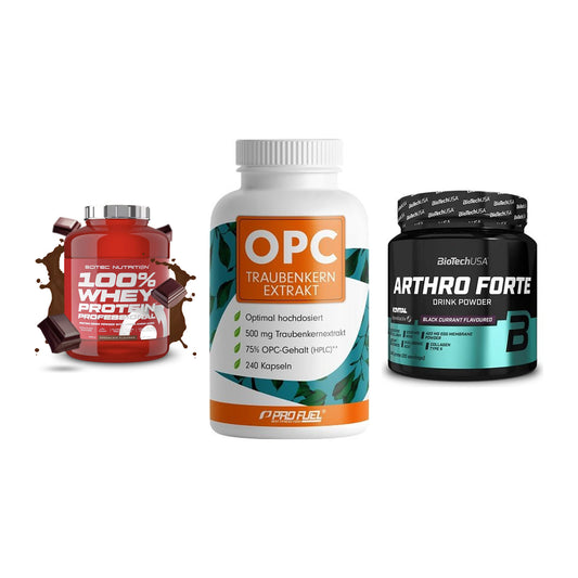 Regenerations-Set: Scitec 100% + ProFuel OPC + BioTech Arthro – alle enthaltenen Artikel