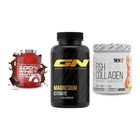 Regenerations-Set: Scitec 100% + GN Magnesium + MST Beauty Fish – alle enthaltenen Artikel
