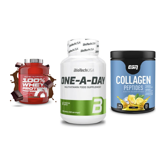 Regenerations-Set: Scitec 100% + BioTech One A + ESN Collagen – alle enthaltenen Artikel