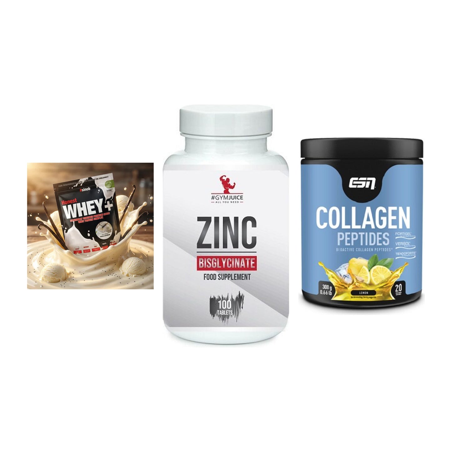 Regenerations-Set: Sinob Honest + #GYMJUICE ZINC + ESN Collagen – alle enthaltenen Artikel