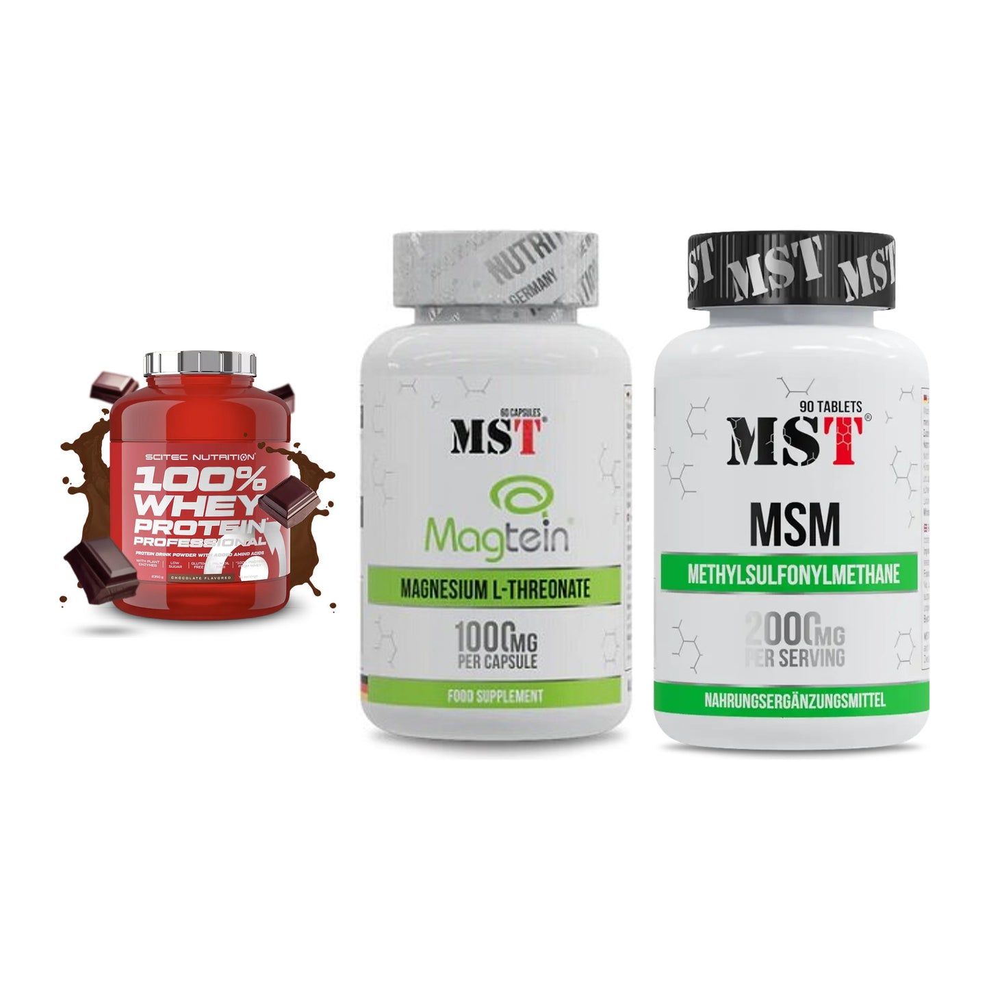 Regenerations-Set: Scitec 100% + MST Magnesium + MST MSM 2000 / – alle enthaltenen Artikel