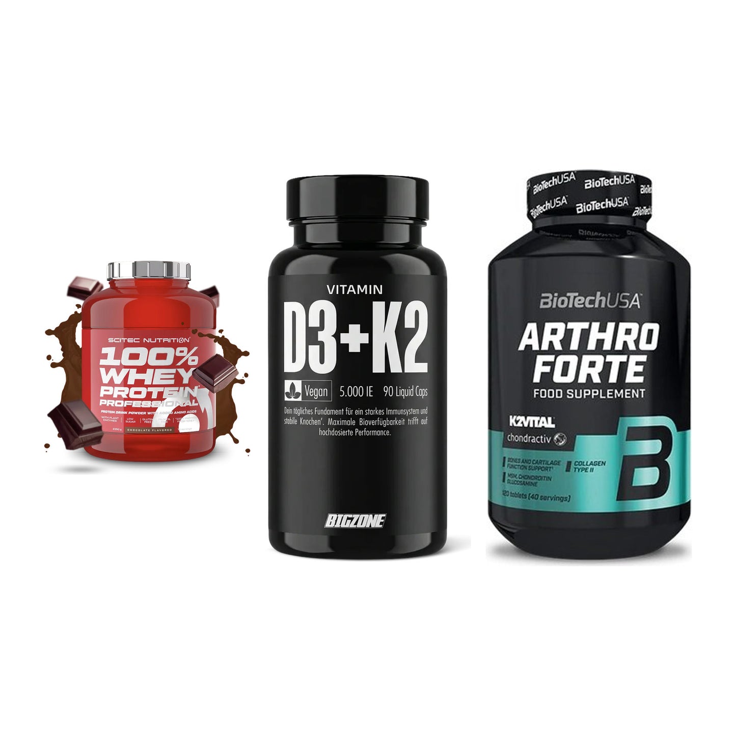 Regenerations-Set: Scitec 100% + Big Zone + BioTech Arthro – alle enthaltenen Artikel