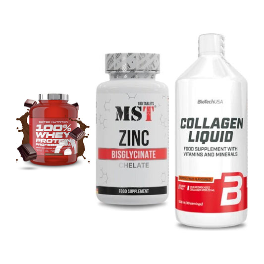 Regenerations-Set: Scitec 100% + MST Zinc + BioTech Collage – alle enthaltenen Artikel