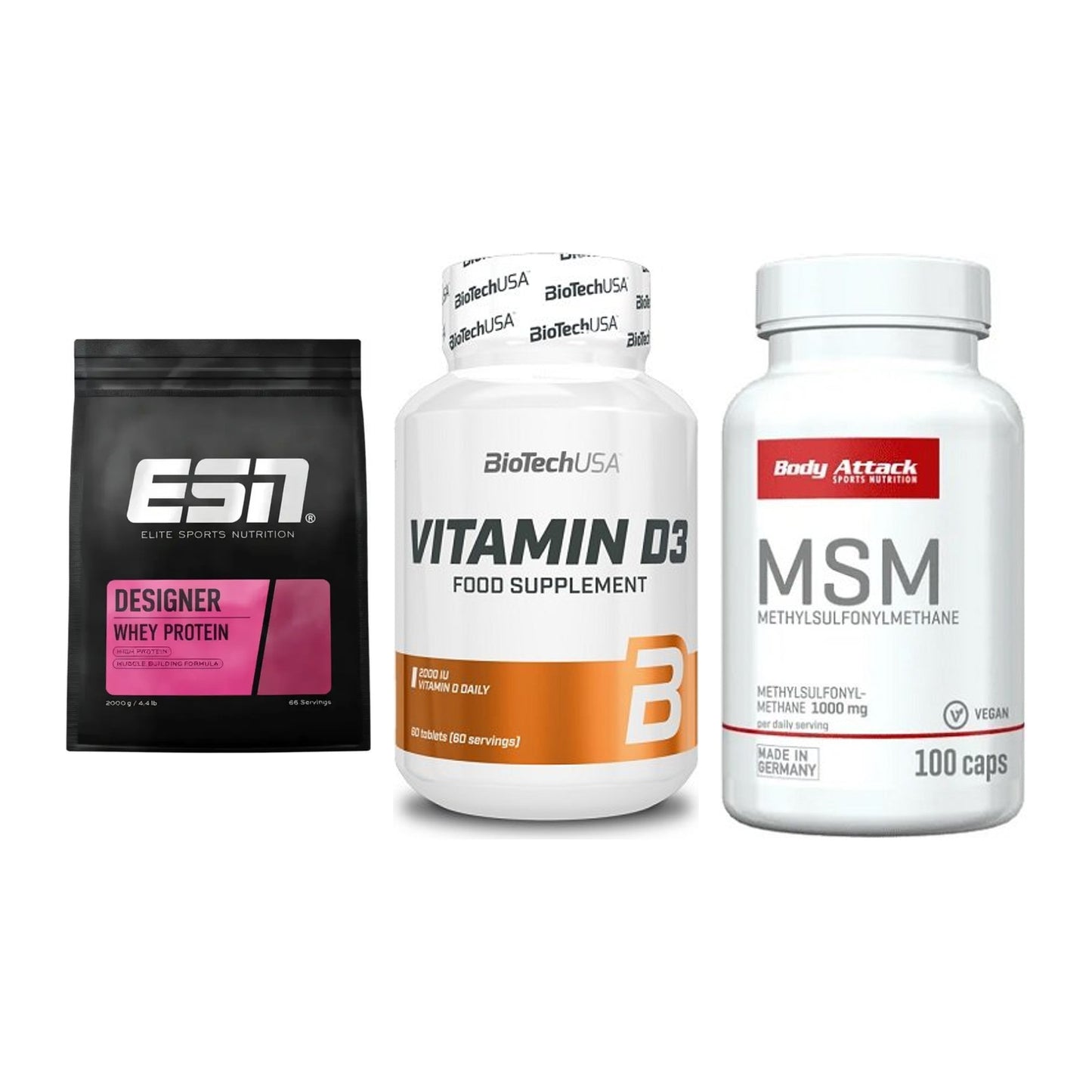 Regenerations-Set: ESN Designer + BioTech Vitamin + Body Attack MSM – alle enthaltenen Artikel