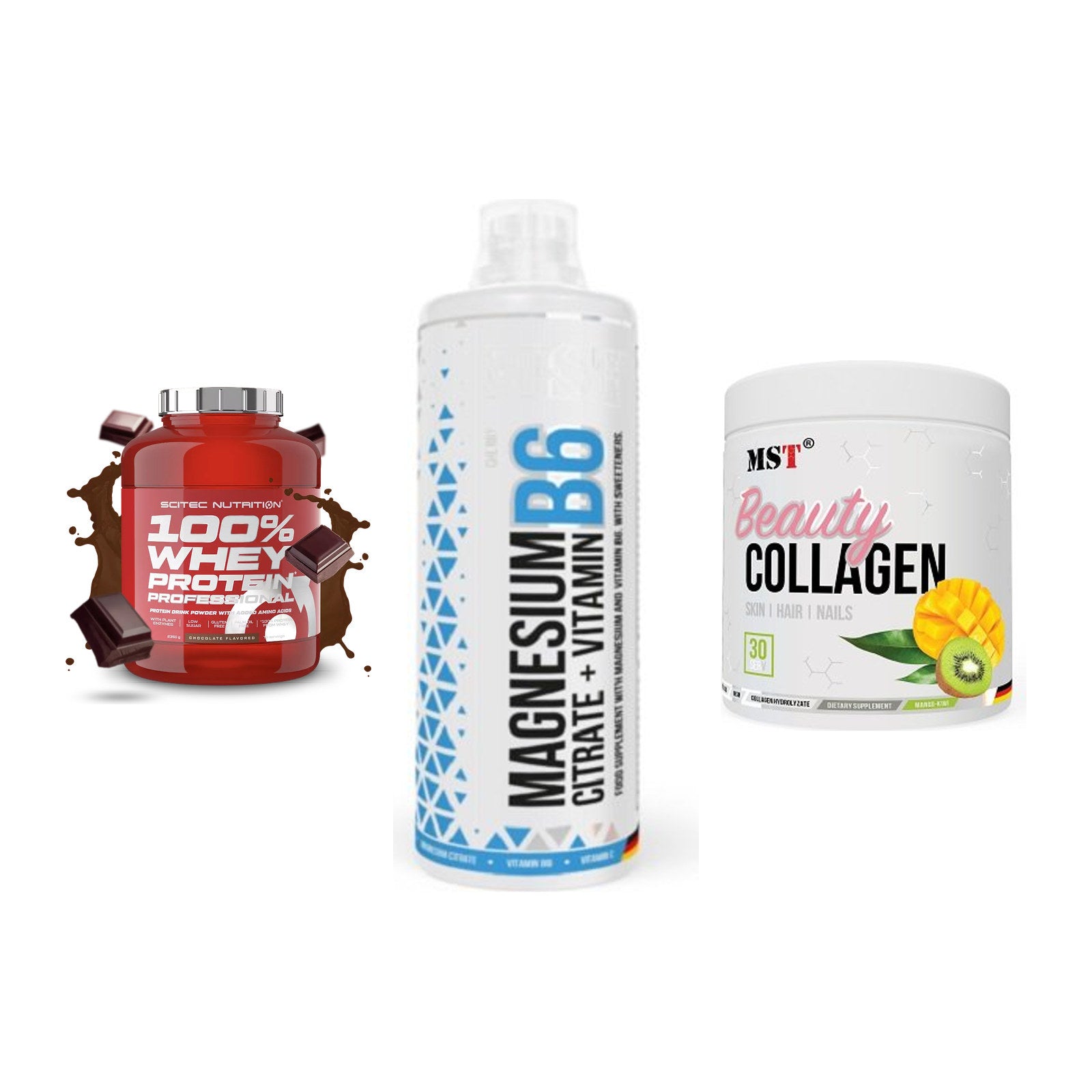 Regenerations-Set: Scitec 100% + MST Magnesium + MST Beauty – alle enthaltenen Artikel