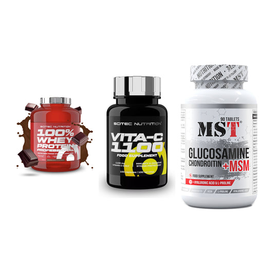 Regenerations-Set: Scitec 100% + Scitec Vitamin + MST Glucosamine – alle enthaltenen Artikel