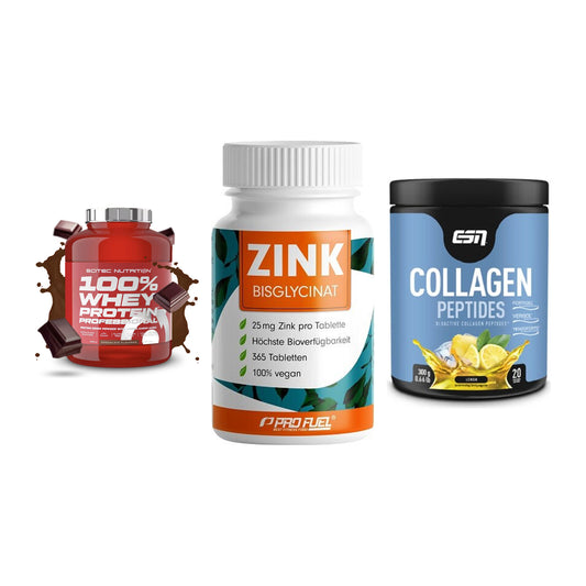 Regenerations-Set: Scitec 100% + ProFuel Zink + ESN Collagen – alle enthaltenen Artikel