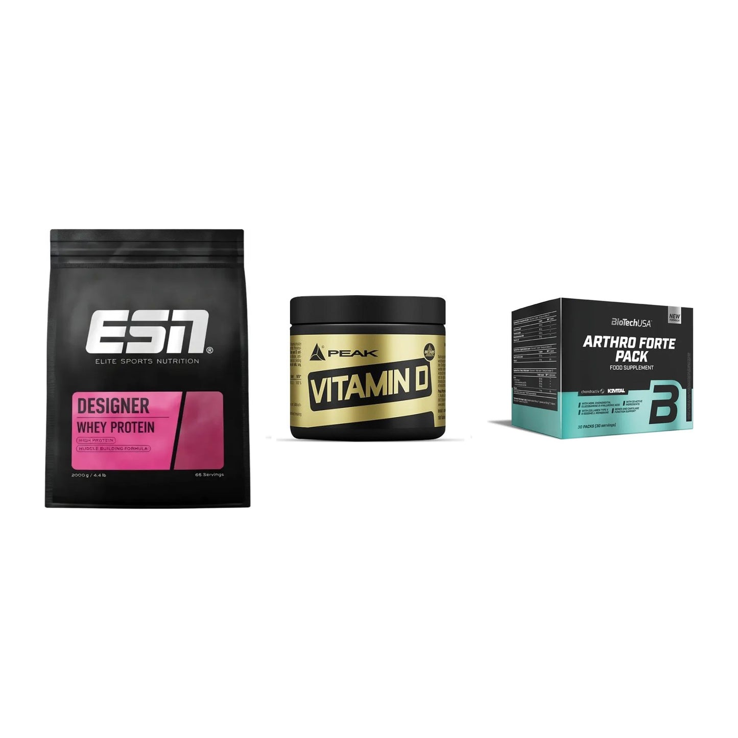 Regenerations-Set: ESN Designer + Peak Vitamin D + BioTech Arthro – alle enthaltenen Artikel
