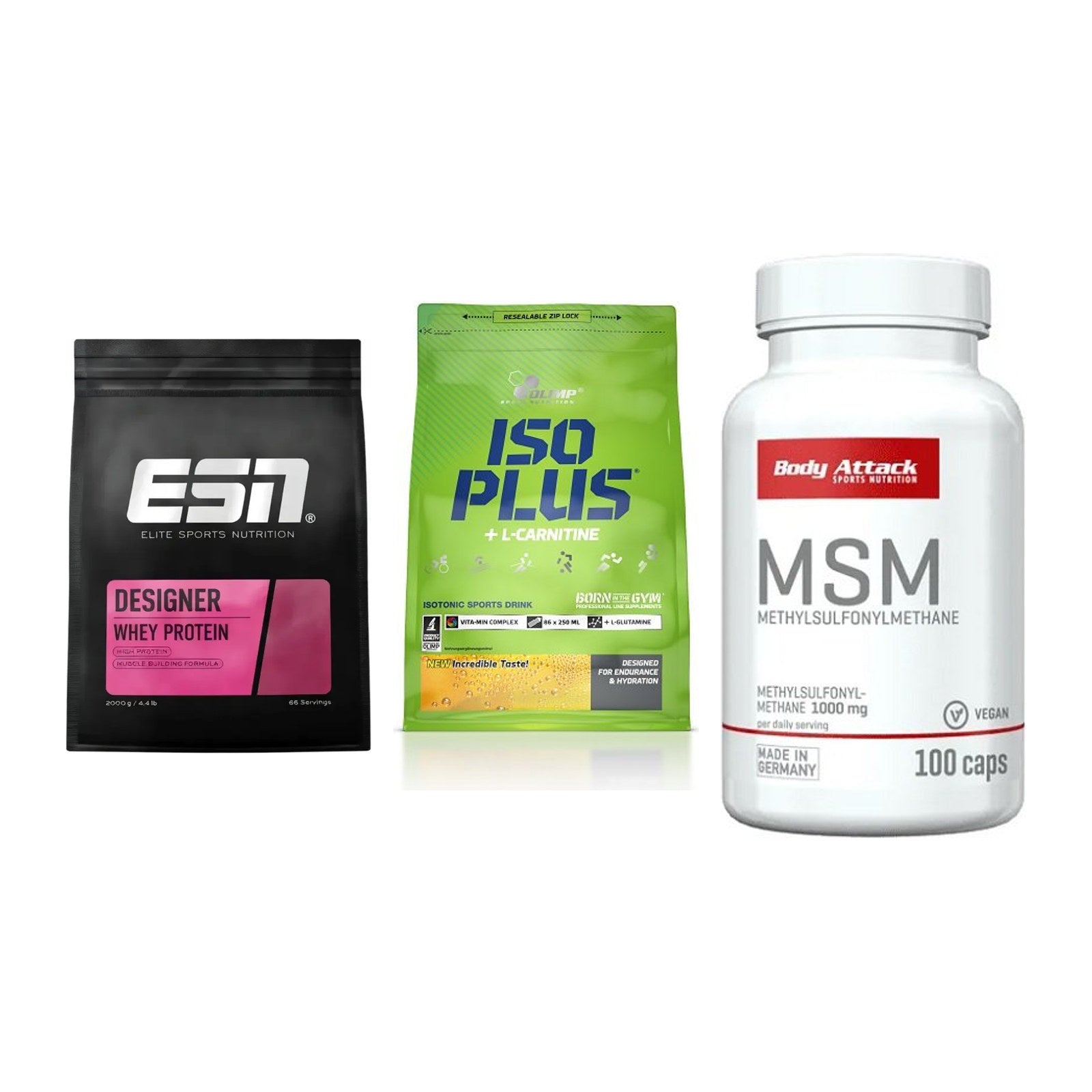 Regenerations-Set: ESN Designer + Olimp Iso Plus + Body Attack MSM – alle enthaltenen Artikel