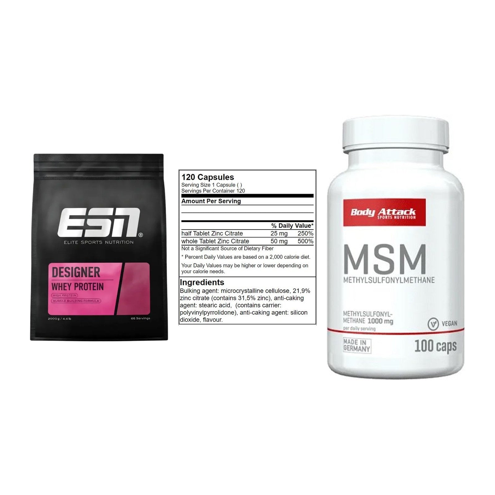 Regenerations-Set: ESN Designer + GN Zinc Citrate + Body Attack MSM – alle enthaltenen Artikel