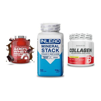 Regenerations-Set: Scitec 100% + INLEAD Mineral + BioTech Collage – alle enthaltenen Artikel