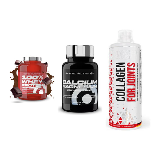 Regenerations-Set: Scitec 100% + Scitec Calcium + MST Collagen – alle enthaltenen Artikel