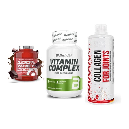 Regenerations-Set: Scitec 100% + BioTech Vitamin + MST Collagen – alle enthaltenen Artikel