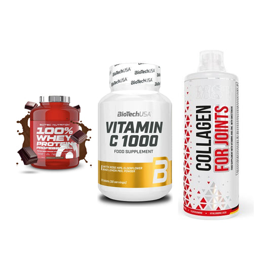 Regenerations-Set: Scitec 100% + BioTech Vitamin + MST Collagen – alle enthaltenen Artikel