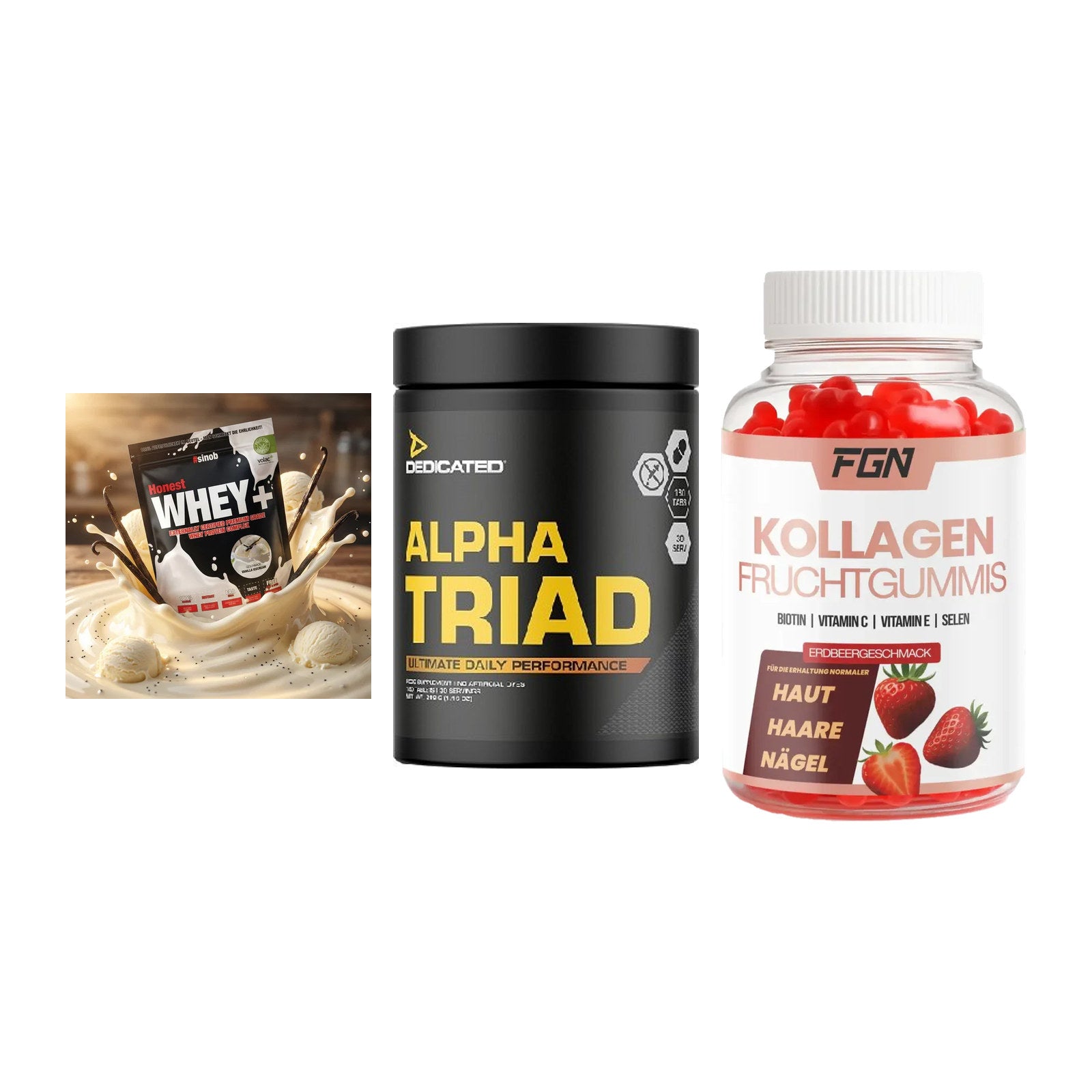 Regenerations-Set: Sinob Honest + Dedicated Alpha + FGN Kollagen 60 – alle enthaltenen Artikel