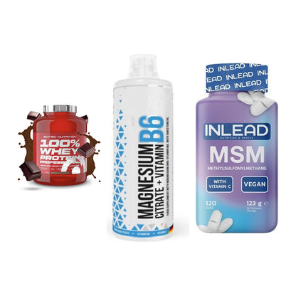 Regenerations-Set: Scitec 100% + MST Magnesium + INLEAD MSM – alle enthaltenen Artikel