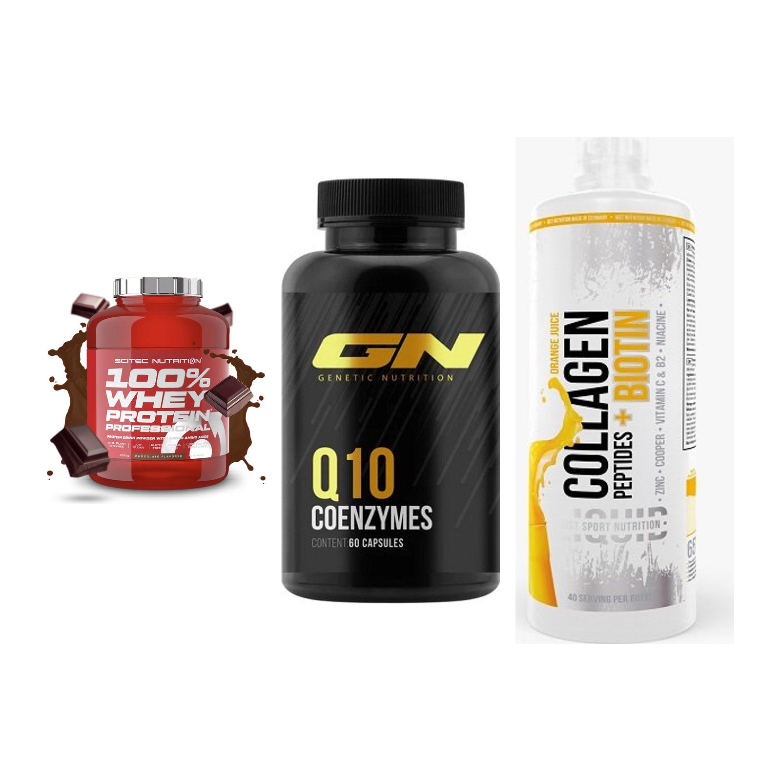 Regenerations-Set: Scitec 100% + GN Q10 Health + MST Collagen – alle enthaltenen Artikel