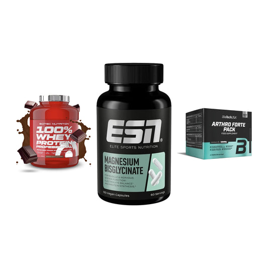 Regenerations-Set: Scitec 100% + ESN Magnesium + BioTech Arthro – alle enthaltenen Artikel