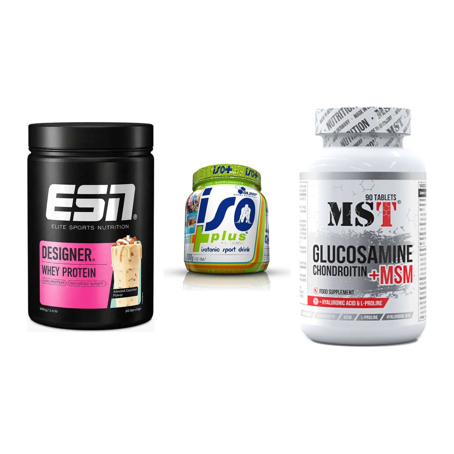 Regenerations-Set: ESN Designer + Olimp Iso Plus + MST Glucosamine – alle enthaltenen Artikel