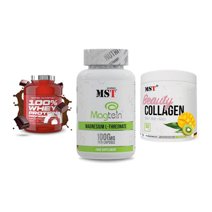 Regenerations-Set: Scitec 100% + MST Magnesium + MST Beauty – alle enthaltenen Artikel
