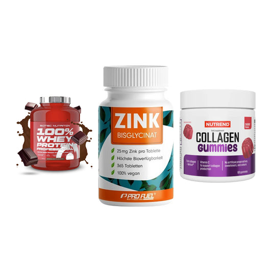 Regenerations-Set: Scitec 100% + ProFuel Zink + Nutrend Collage – alle enthaltenen Artikel