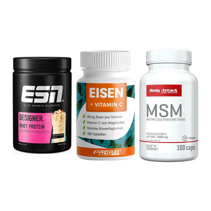 Regenerations-Set: ESN Designer + ProFuel EISEN + Body Attack MSM – alle enthaltenen Artikel