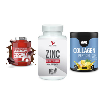 Regenerations-Set: Scitec 100% + #GYMJUICE ZINC + ESN Collagen – alle enthaltenen Artikel