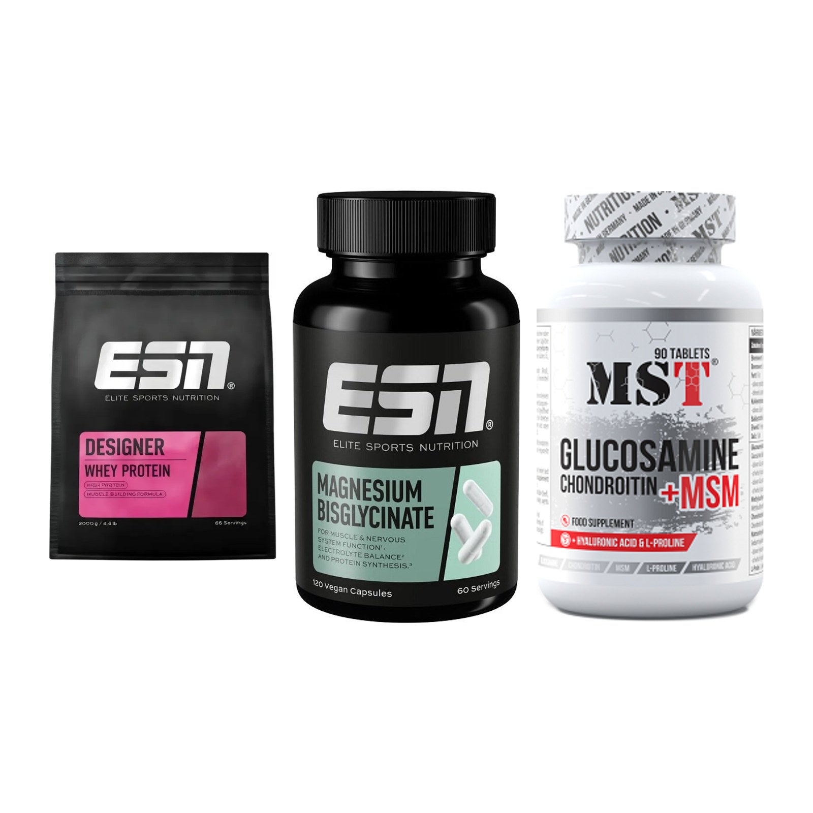 Regenerations-Set: ESN Designer + ESN Magnesium + MST Glucosamine – alle enthaltenen Artikel