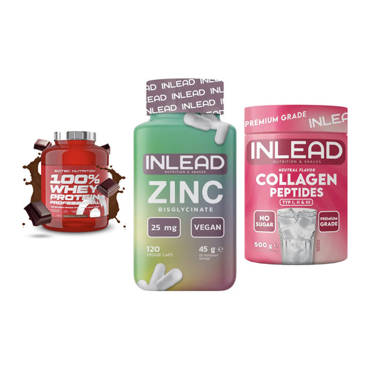 Regenerations-Set: Scitec 100% + INLEAD Zink + INLEAD Collagen – alle enthaltenen Artikel