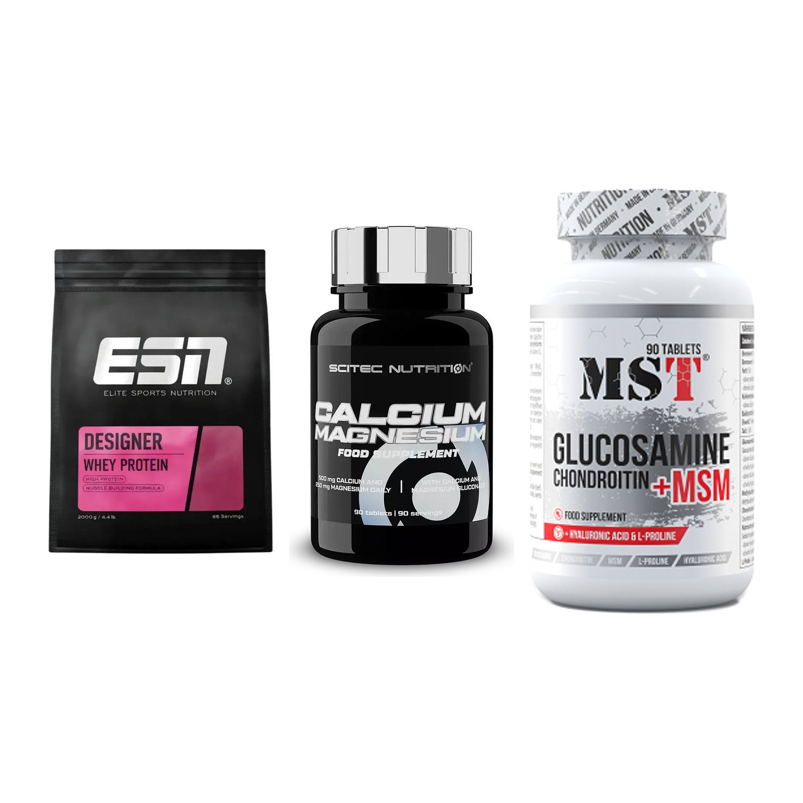 Regenerations-Set: ESN Designer + Scitec Calcium + MST Glucosamine – alle enthaltenen Artikel