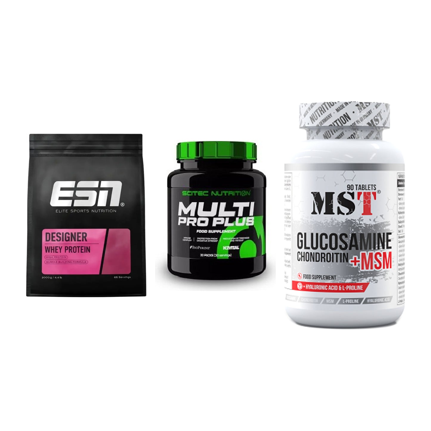 Regenerations-Set: ESN Designer + Scitec Multi + MST Glucosamine – alle enthaltenen Artikel