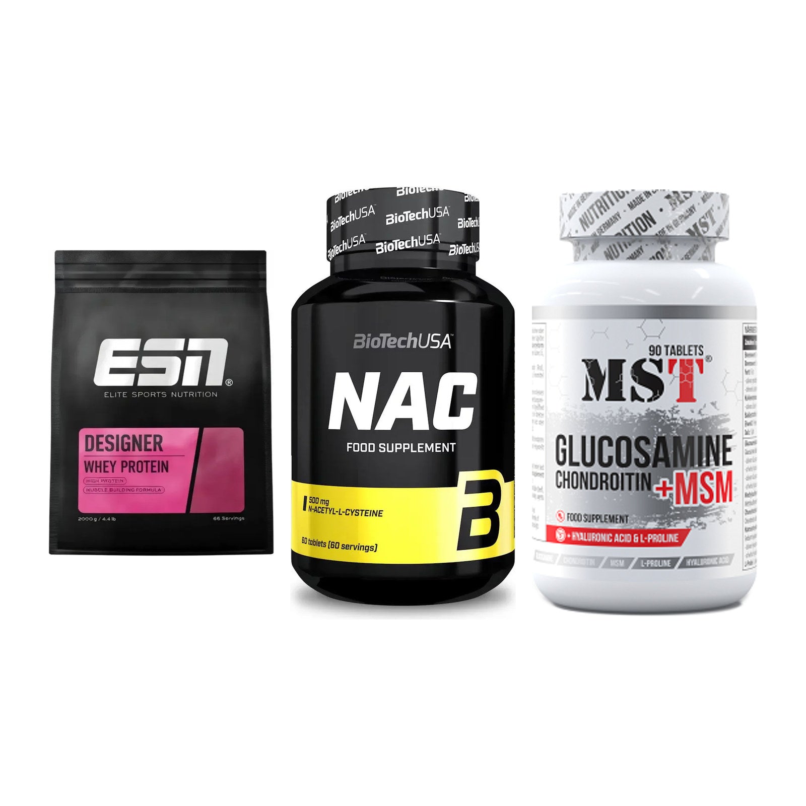Regenerations-Set: ESN Designer + BioTech NAC + MST Glucosamine – alle enthaltenen Artikel