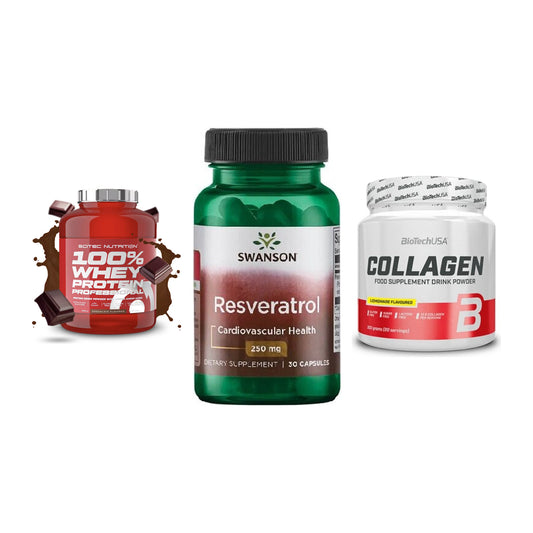 Regenerations-Set: Scitec 100% + Swanson Resvera + BioTech Collage – alle enthaltenen Artikel
