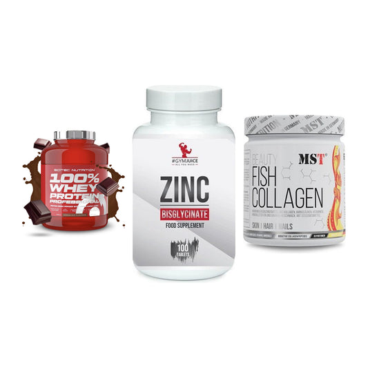 Regenerations-Set: Scitec 100% + #GYMJUICE ZINC + MST Beauty Fish – alle enthaltenen Artikel