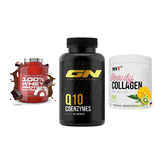 Regenerations-Set: Scitec 100% + GN Q10 Health + MST Beauty – alle enthaltenen Artikel