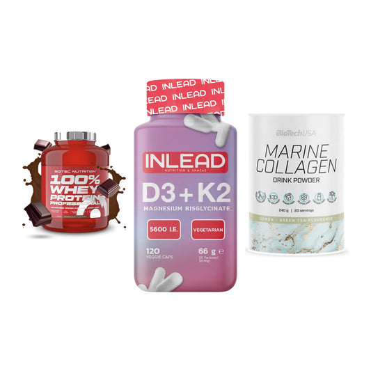 Regenerations-Set: Scitec 100% + INLEAD Vitamin + BioTech Marine – alle enthaltenen Artikel