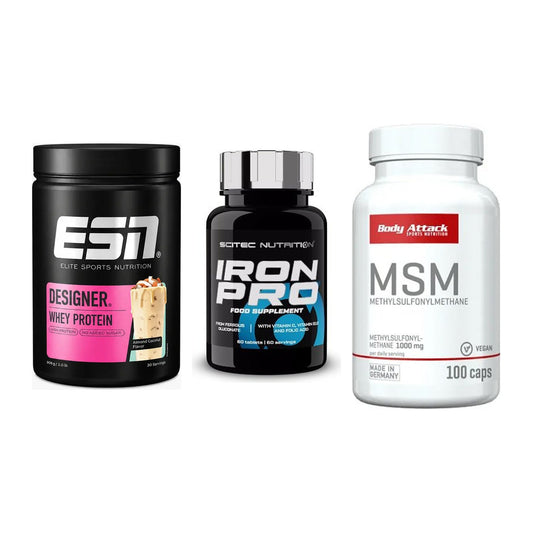 Regenerations-Set: ESN Designer + Scitec Iron Pro + Body Attack MSM – alle enthaltenen Artikel